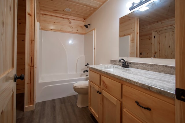 155 Stone Crest Ln, Murphy, NC 28906 - bathroom featuring wood ceiling, vanity, wood finished floors, and shower / tub combination