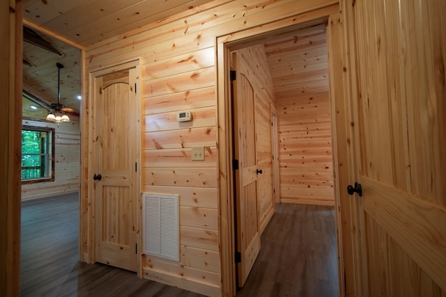 155 Stone Crest Ln, Murphy, NC 28906 - hall featuring dark wood finished floors, wood walls, and wood ceiling