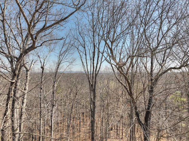 exterior space featuring a wooded view