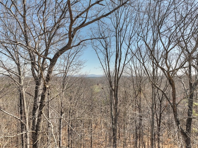 exterior space featuring a wooded view