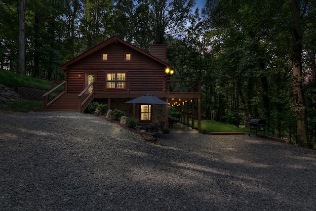 165 Timberwalk Dr, Ellijay, GA 30540 - log home with a chimney, log exterior, and stairs