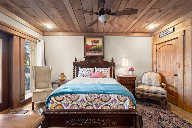 bedroom featuring wooden ceiling and wood finished floors