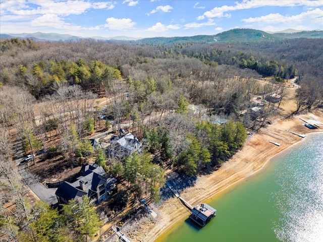 bird's eye view featuring a water and mountain view