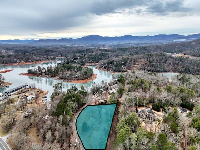 aerial view with a water and mountain view