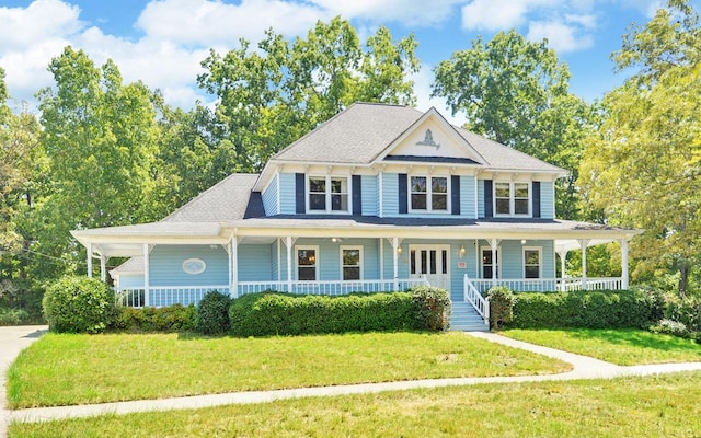 view of front facade with a front yard and a porch