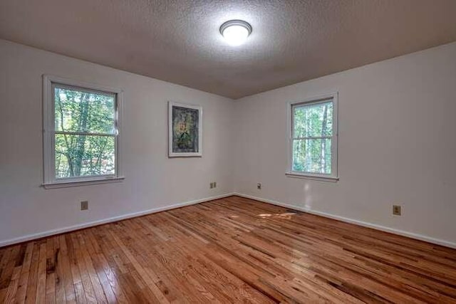 spare room with hardwood / wood-style flooring, a wealth of natural light, and a textured ceiling