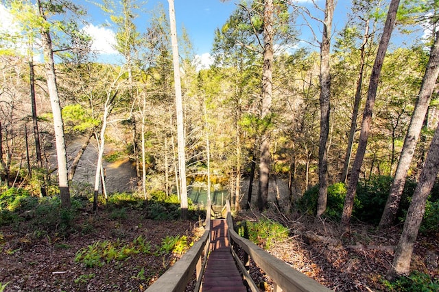 view of community with a wooded view