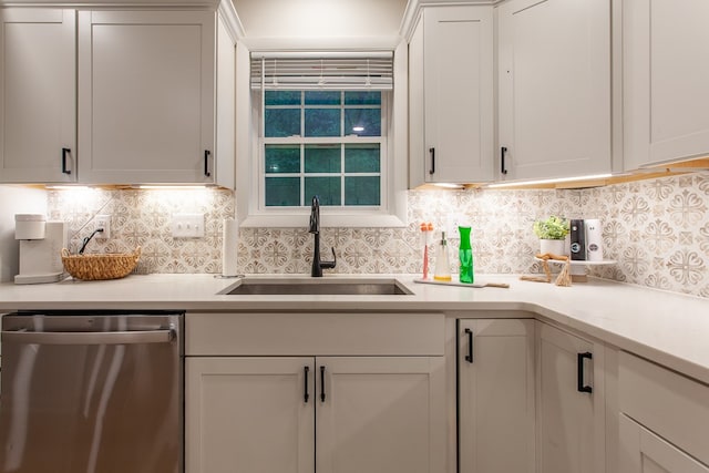 68 Phillips Crk, Andrews, NC 28901 - kitchen featuring dishwasher, a sink, light countertops, and decorative backsplash