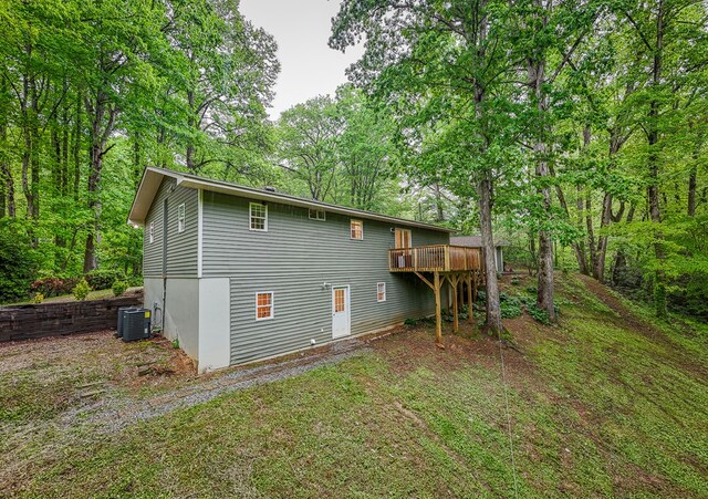 68 Phillips Crk, Andrews, NC 28901 - back of property with central AC unit and a wooden deck