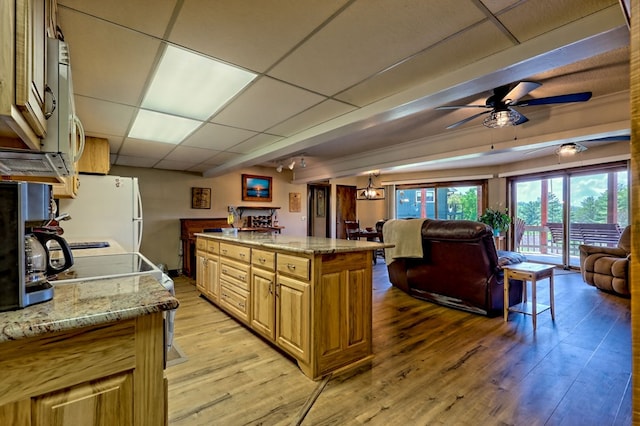 623 Overlook Way, Sky Valley, GA 30537 - kitchen featuring light wood-style floors, light stone counters, and open floor plan