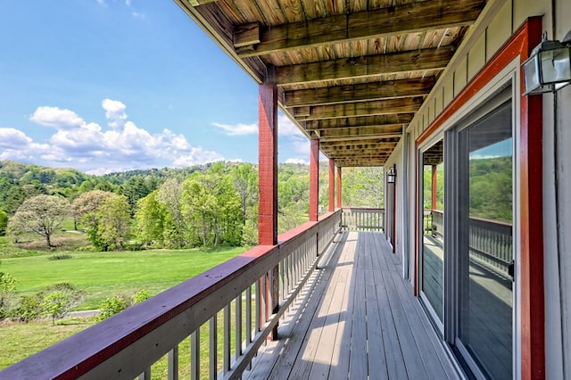 623 Overlook Way, Sky Valley, GA 30537 - wooden terrace with a yard and a view of trees