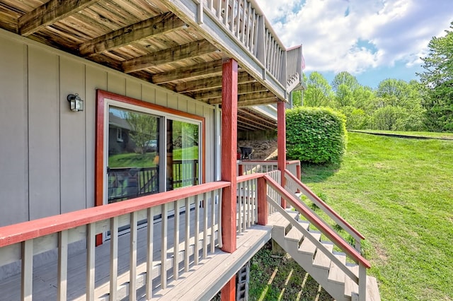623 Overlook Way, Sky Valley, GA 30537 - wooden terrace with a yard and stairway