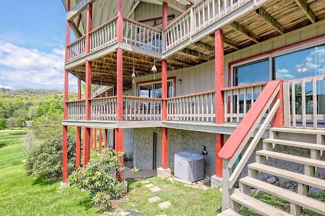 623 Overlook Way, Sky Valley, GA 30537 - wooden terrace featuring central AC unit and stairs