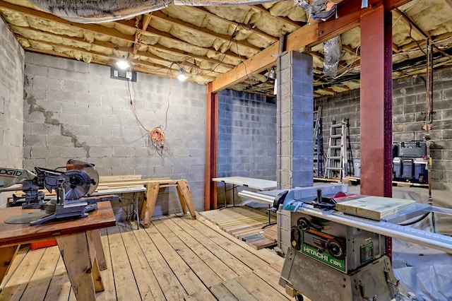 623 Overlook Way, Sky Valley, GA 30537 - unfinished basement featuring a workshop area and hardwood / wood-style flooring