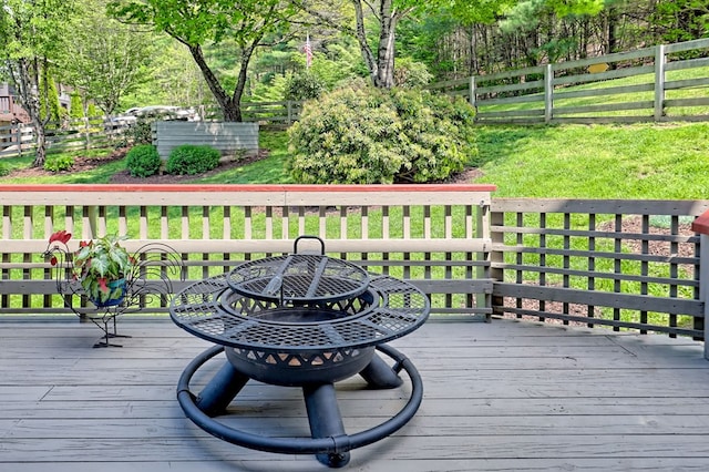 623 Overlook Way, Sky Valley, GA 30537 - wooden terrace featuring a fenced backyard and a yard