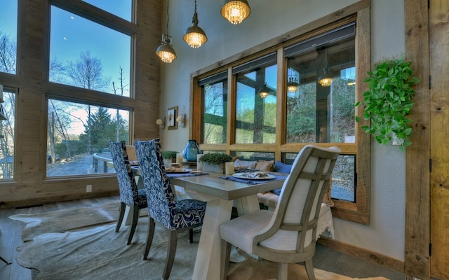 dining area with a high ceiling