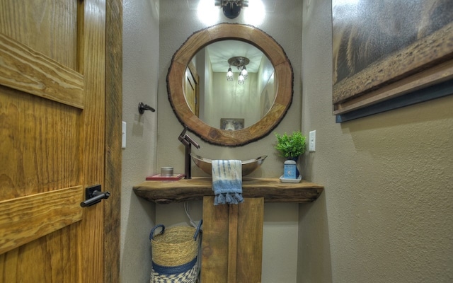 details featuring a textured wall and a sink