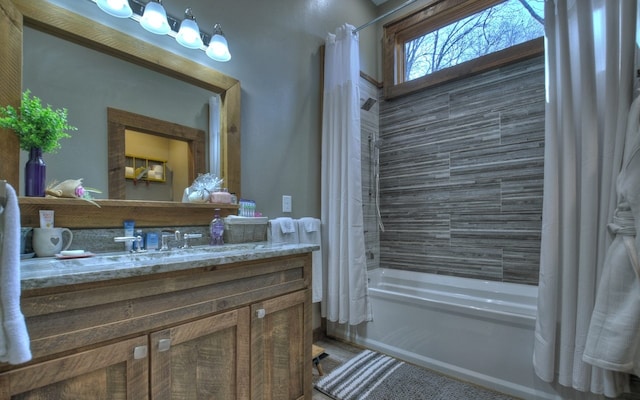 full bathroom featuring shower / tub combo and vanity