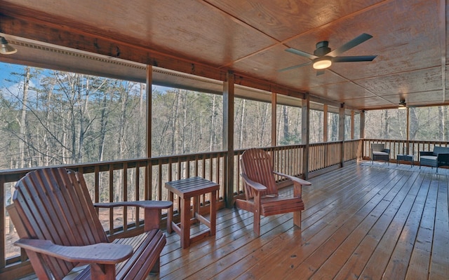 sunroom / solarium featuring ceiling fan and a healthy amount of sunlight