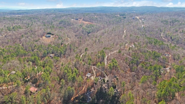 drone / aerial view with a mountain view and a forest view