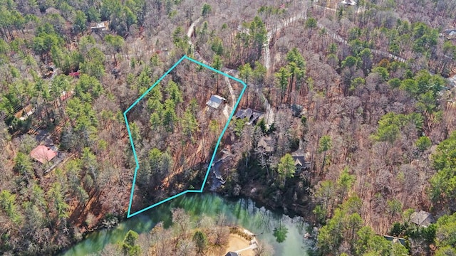 birds eye view of property with a view of trees