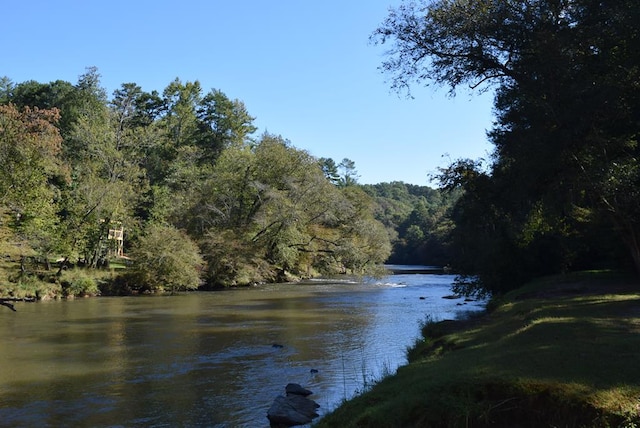 water view featuring a forest view