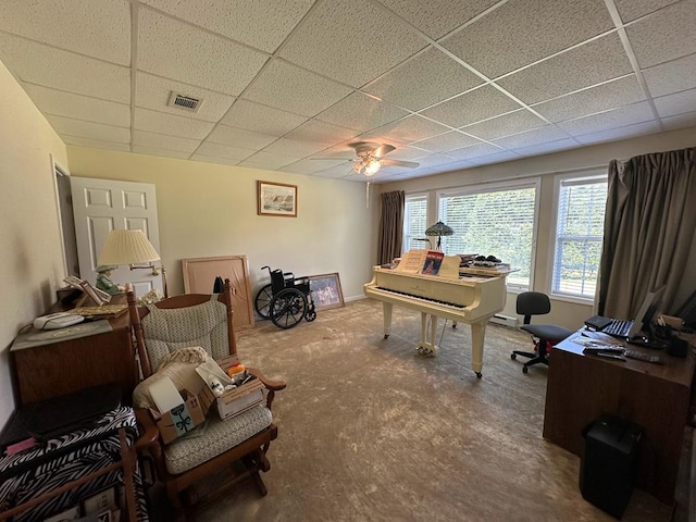 3273 Ivy Log Rd, Blairsville, GA 30512 - office area with a drop ceiling, ceiling fan, carpet, and a baseboard radiator