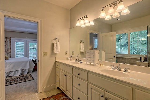 10 Quiet Place Ln, Clayton, GA 30525 - ensuite bathroom with tile patterned flooring, a chandelier, double vanity, and healthy amount of natural light
