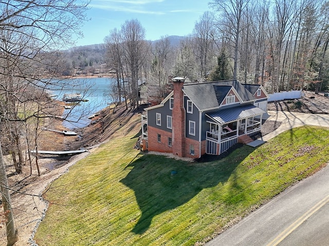 exterior space featuring a water view