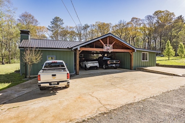 garage with a lawn