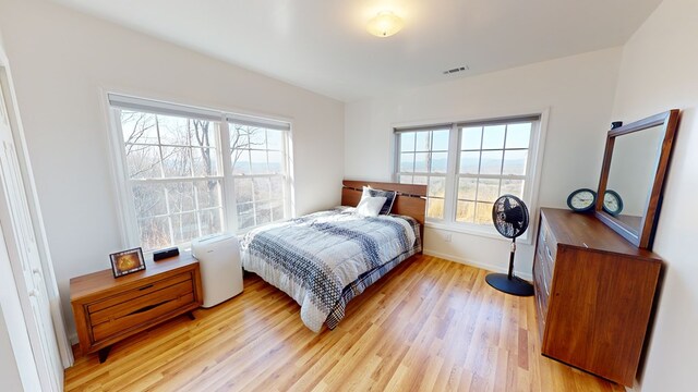 bedroom with light hardwood / wood-style floors