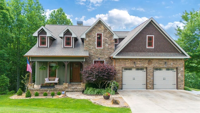 41 Elm Ct, Murphy, NC 28906 - craftsman-style home featuring a front yard, driveway, stone siding, a shingled roof, and board and batten siding