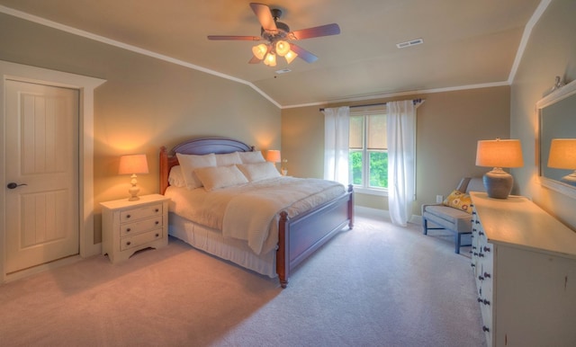 41 Elm Ct, Murphy, NC 28906 - bedroom with light colored carpet, crown molding, lofted ceiling, and ceiling fan