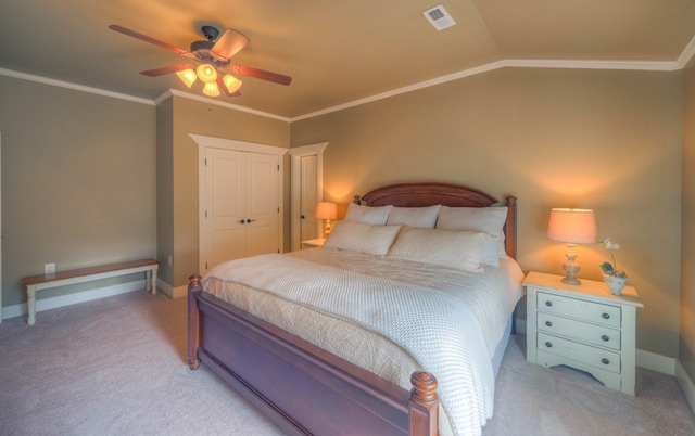 41 Elm Ct, Murphy, NC 28906 - bedroom with light colored carpet, a closet, a ceiling fan, and crown molding