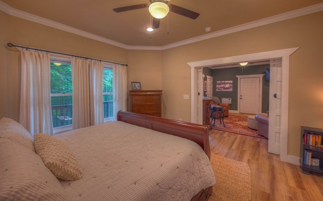 41 Elm Ct, Murphy, NC 28906 - bedroom featuring light wood-type flooring, ornamental molding, and a ceiling fan