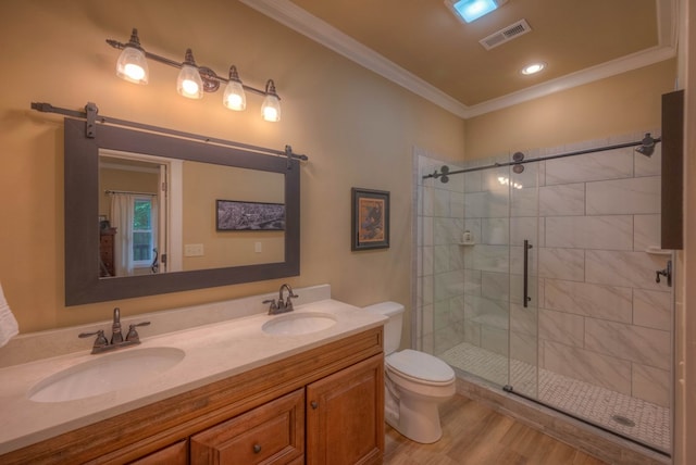 41 Elm Ct, Murphy, NC 28906 - full bath with a shower stall, double vanity, crown molding, and wood finished floors