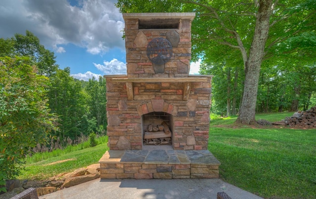 41 Elm Ct, Murphy, NC 28906 - view of patio / terrace with an outdoor stone fireplace