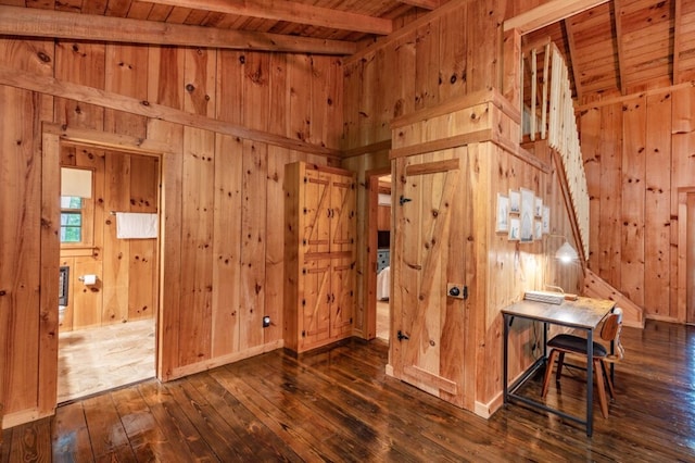 318 Buck Ridge Rd, Suches, GA 30572 - interior space with wooden walls, wooden ceiling, lofted ceiling, and hardwood / wood-style floors