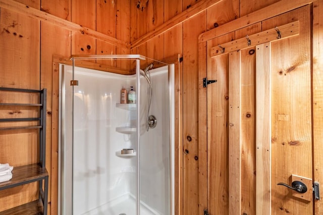 318 Buck Ridge Rd, Suches, GA 30572 - full bathroom with a stall shower and wood walls