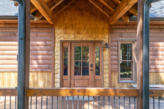 doorway to property featuring french doors