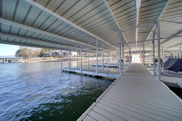 view of dock with a water view