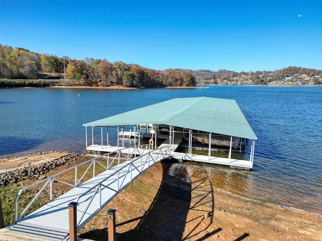 dock area featuring a water view