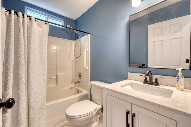 full bathroom with vanity, toilet, and shower / tub combo