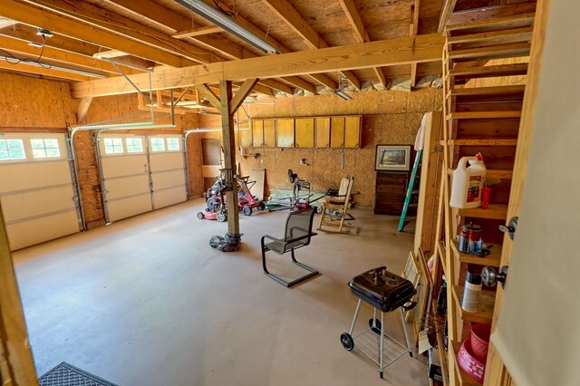 garage featuring a workshop area