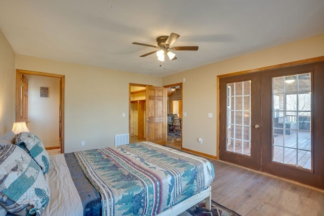 38 Smoky Mtn Rdg, Marble, NC 28905 - bedroom with french doors, access to outside, wood finished floors, ceiling fan, and baseboards