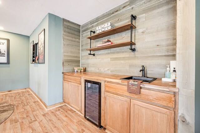 38 Smoky Mtn Rdg, Marble, NC 28905 - indoor bar featuring beverage cooler, light wood finished floors, baseboards, and wood walls