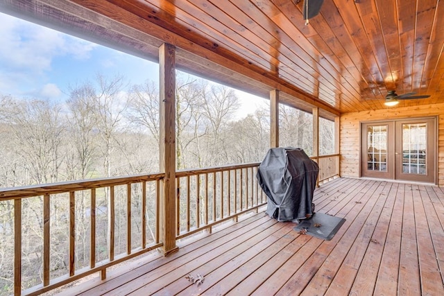 38 Smoky Mtn Rdg, Marble, NC 28905 - wooden deck with a ceiling fan, a grill, and french doors