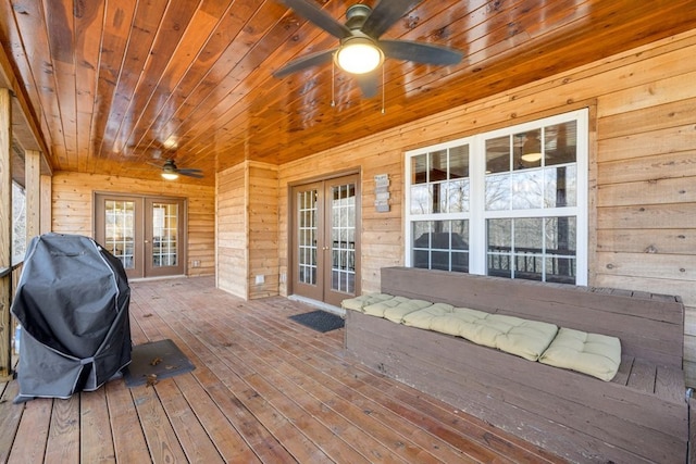 38 Smoky Mtn Rdg, Marble, NC 28905 - wooden deck with french doors, ceiling fan, and area for grilling