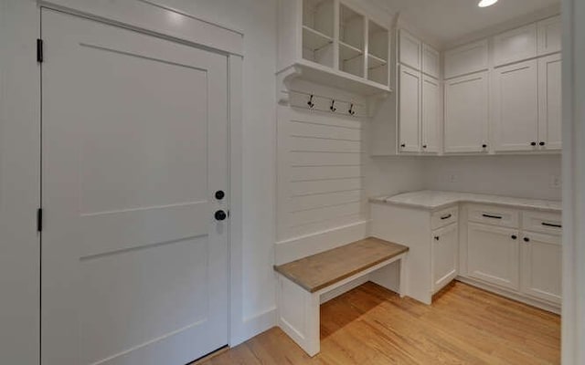 mudroom featuring light wood-type flooring