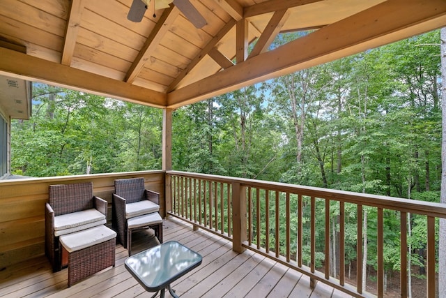 wooden terrace with ceiling fan